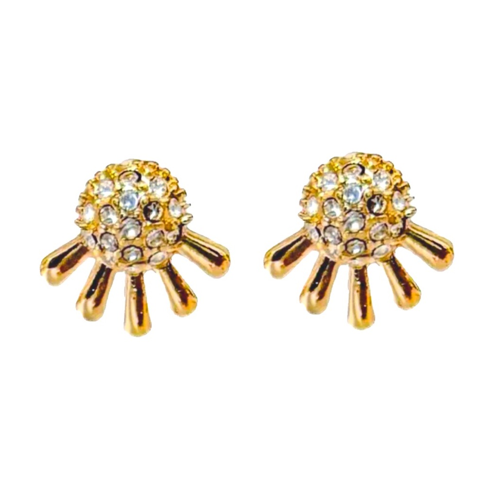 NEW - Gold Sparkly Rhinestone
Sunburst Fan Stud Party Chic Glam
Boho Earrings